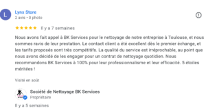 Avis client entreprise de nettoyage écologique à Toulouse