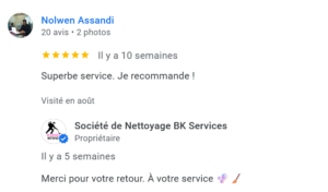 Avis client 5 étoiles entreprise de nettoyage Toulouse